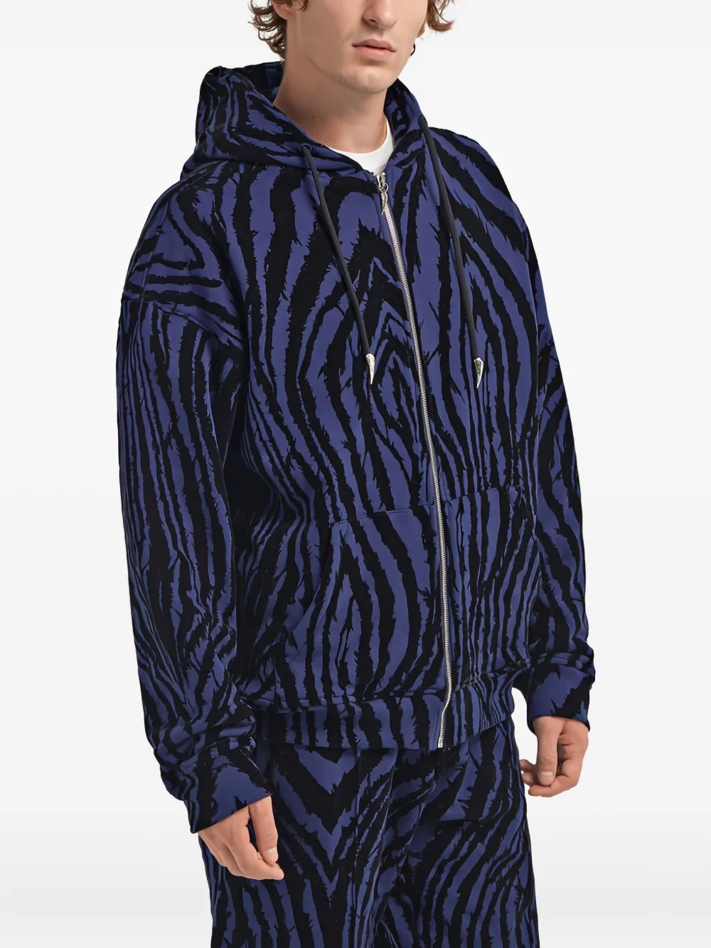 Roberto Cavalli Hoodie met print en rits Blauw
