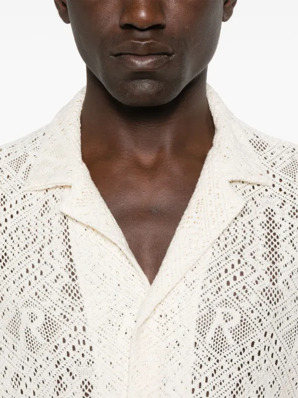 Tシャツ・カットソー TRILLION Cable Crochet Short Sleeve Collar Knit BRIGHT WHITE Represent all-over Crochet Shirt | White | FARFETCH