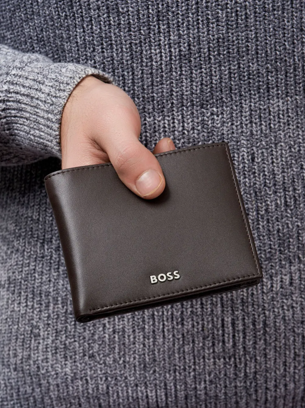BOSS Leren portemonnee met logoprint Bruin