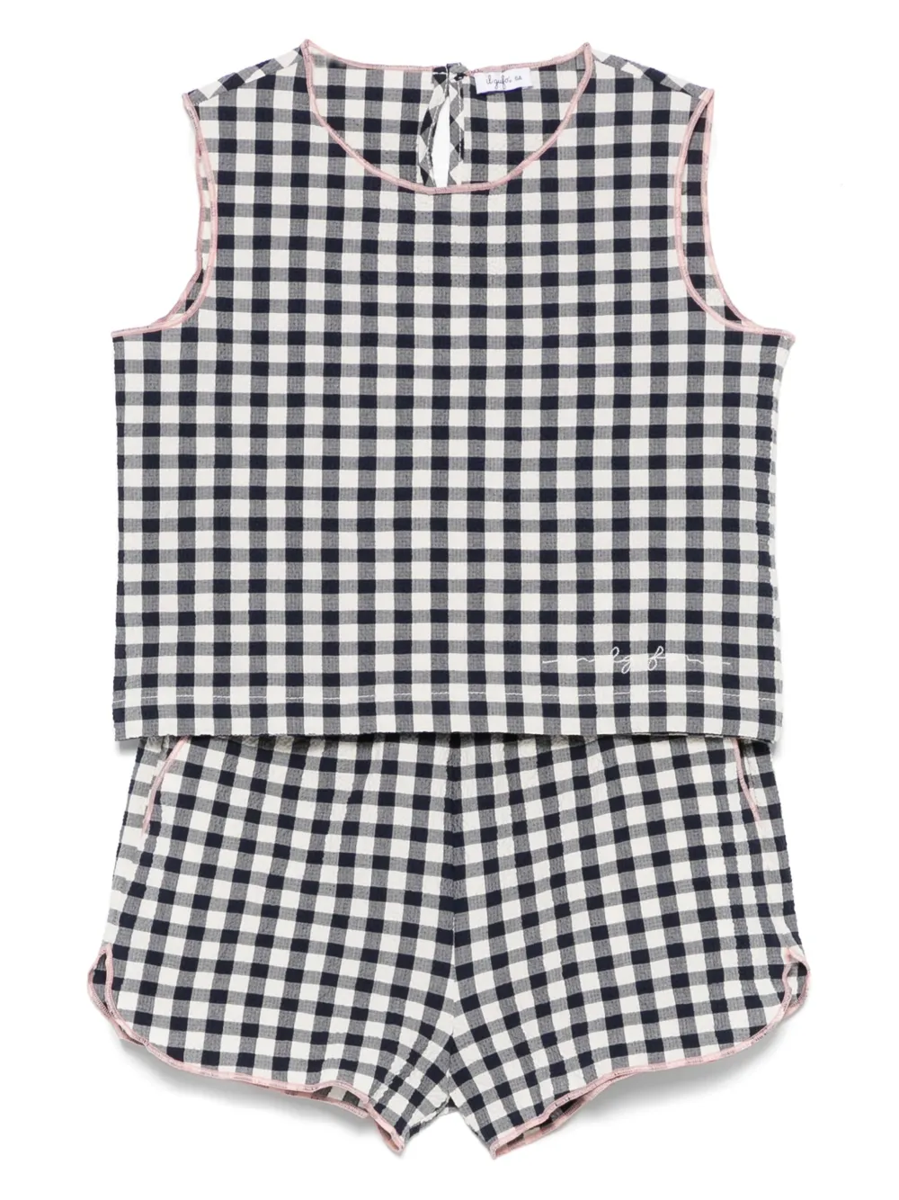 Il Gufo Geruite tanktop en shorts Blauw