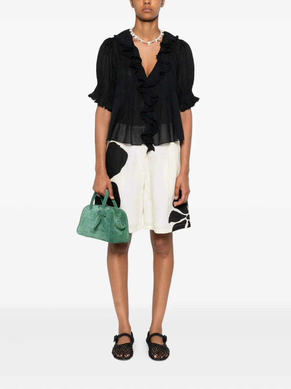 DÔEN Henri ruffled blouse - Zwart