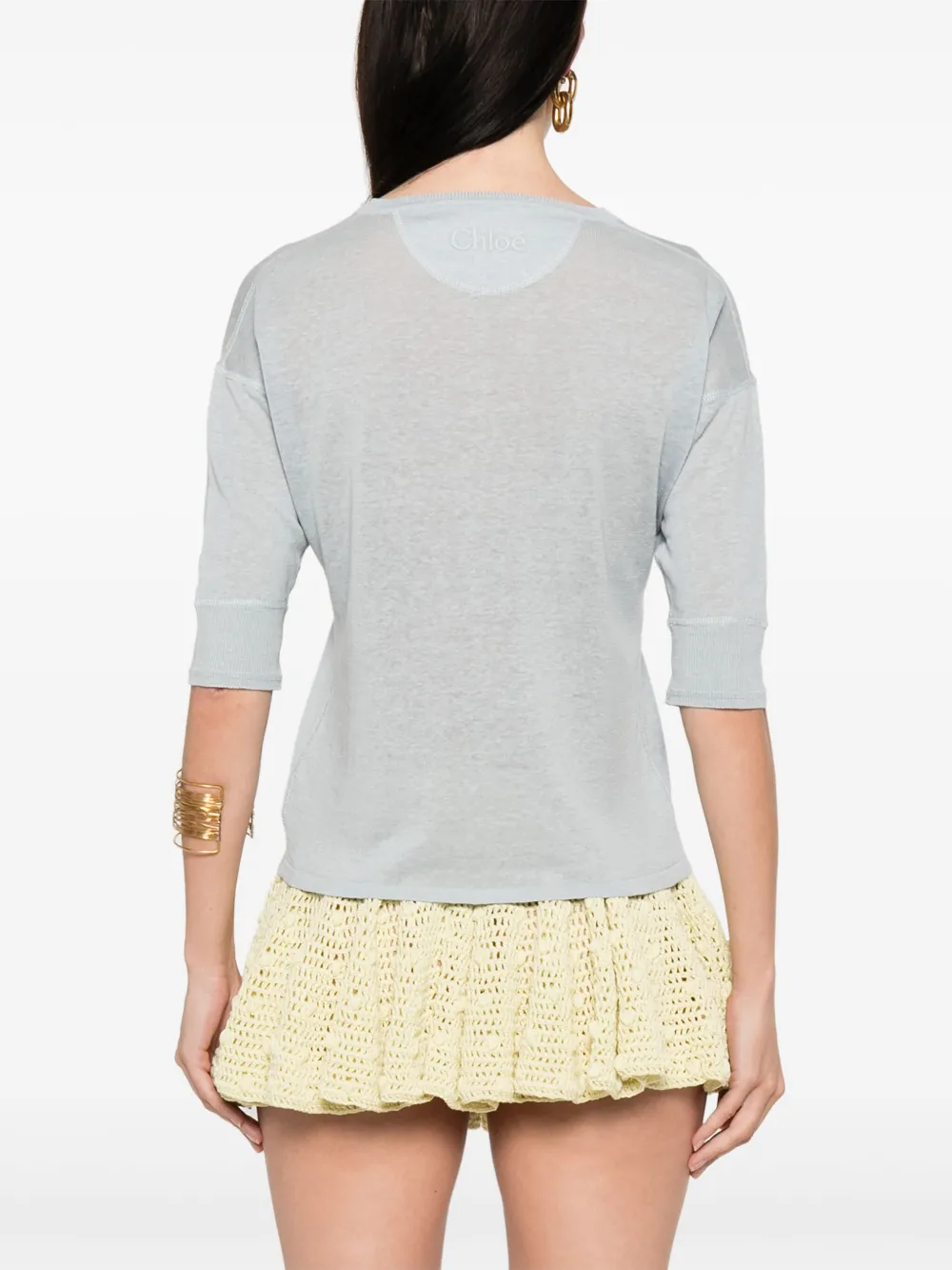 Chloé Fijngeribbeld T-shirt Blauw