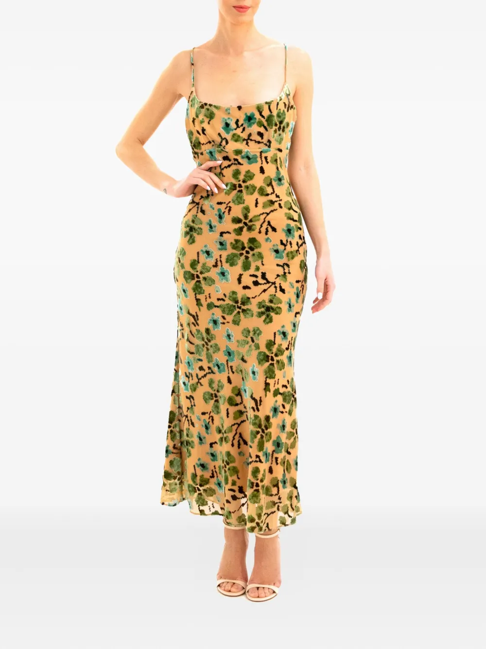 STAUD floral-print midi dress - Geel