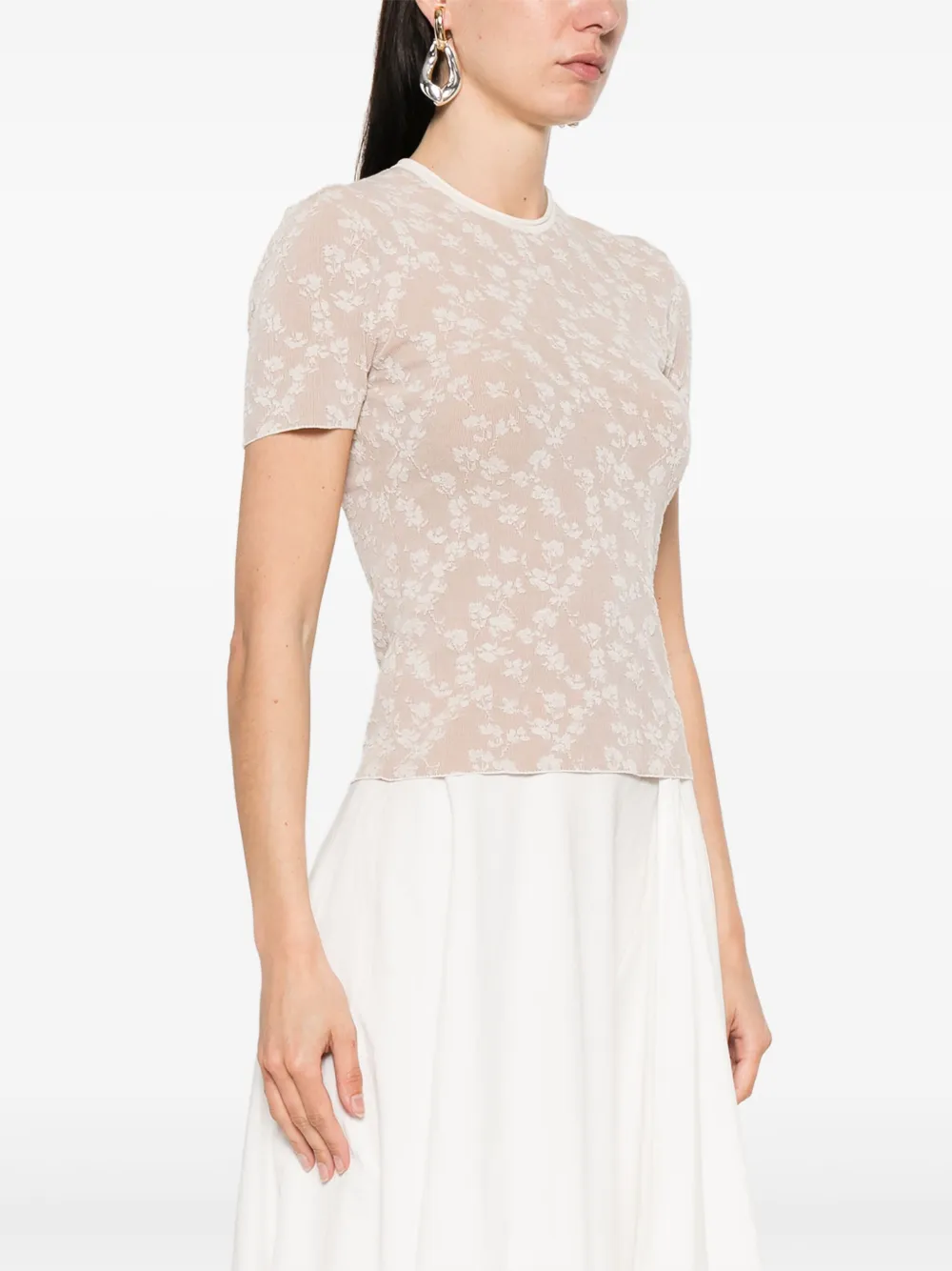 FENDI T-shirt met bloemenjacquard Beige