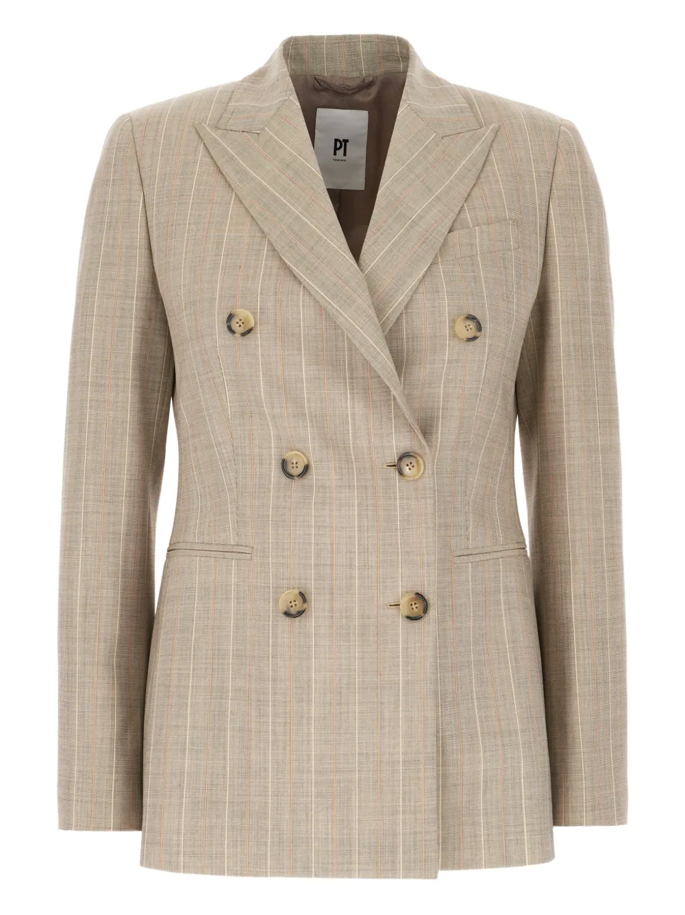 PT Torino Blazer met krijtstreep en dubbele rij knopen Beige