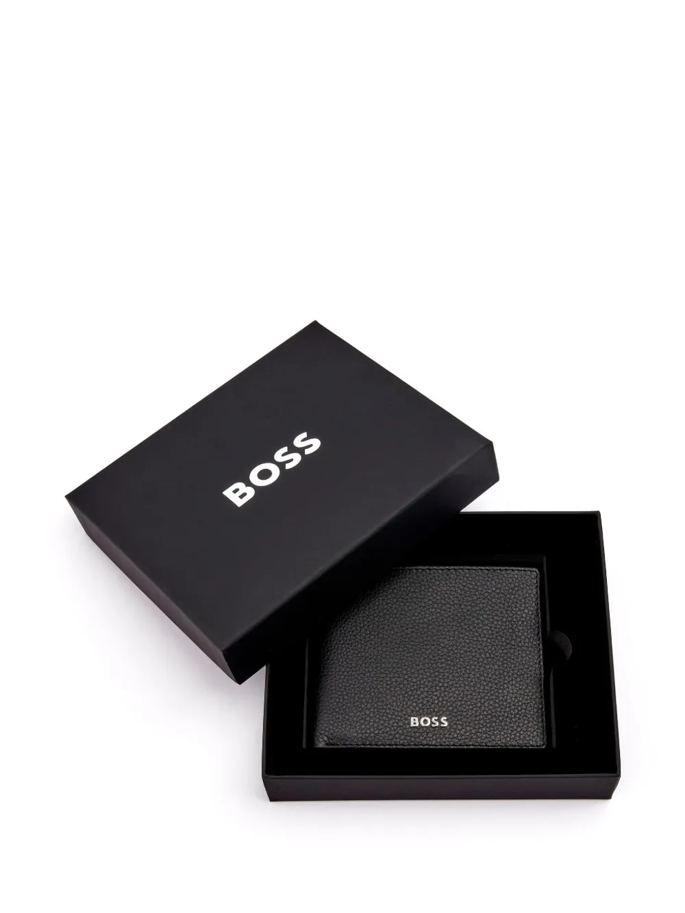 BOSS Leren portemonnee met logoprint Zwart