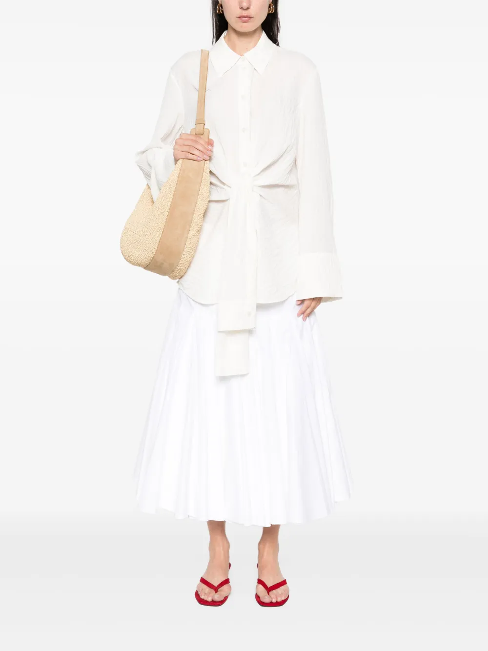 Róhe Geknoopte gehamerde blouse - Beige