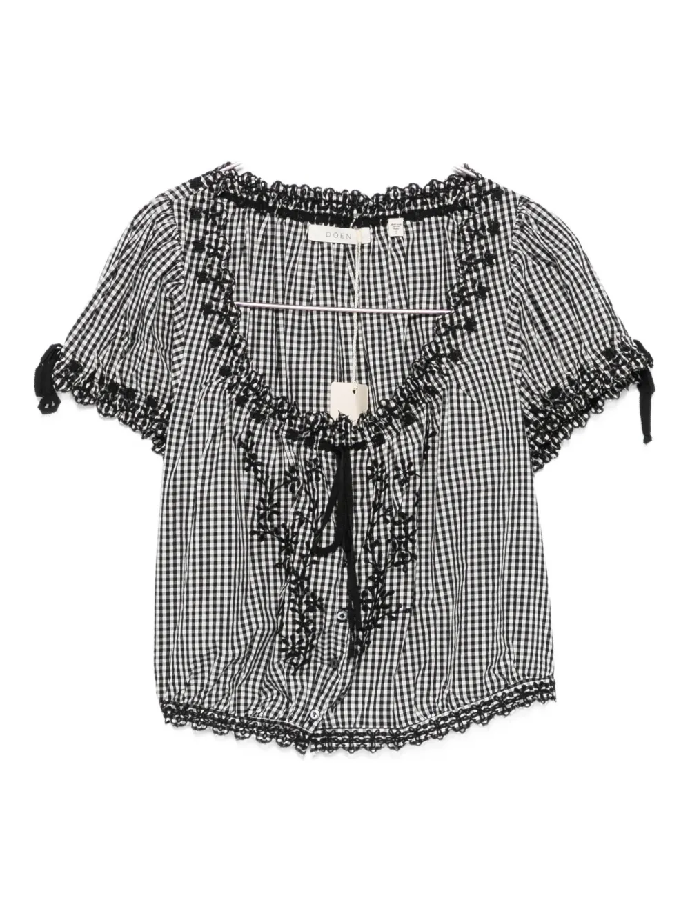 DÔEN Nera gingham cropped blouse - Nero