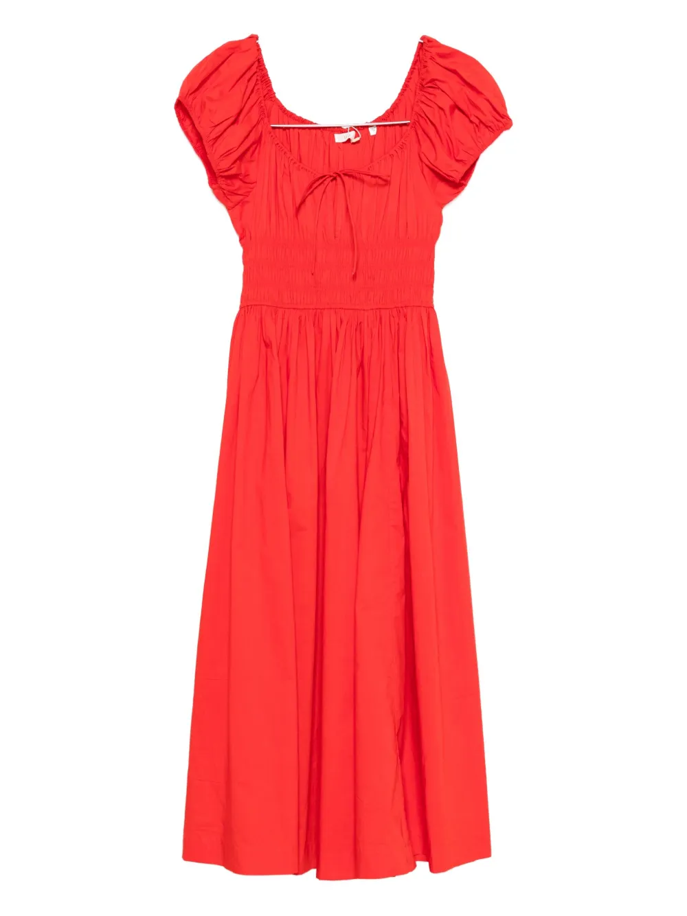 Doen Quinn Tie-detailed Shirred Organic Cotton-poplin Midi Dress In Red