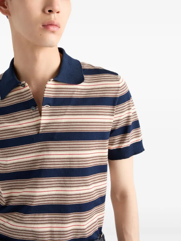 Prada Striped Cotton Polo Shirt | Blue | FARFETCH