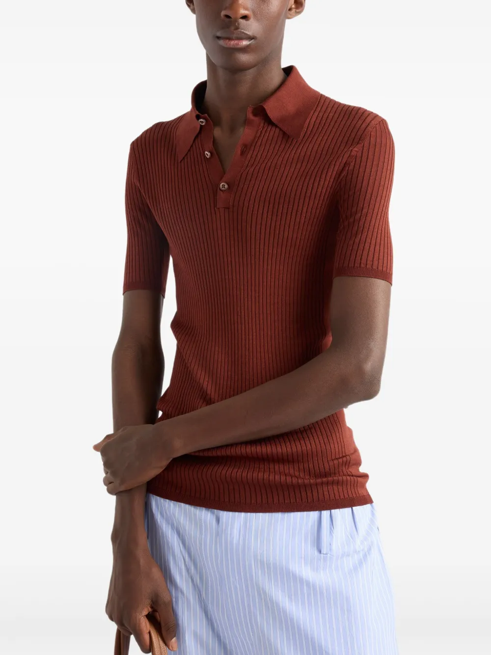 Prada Geribbeld katoenen poloshirt Oranje