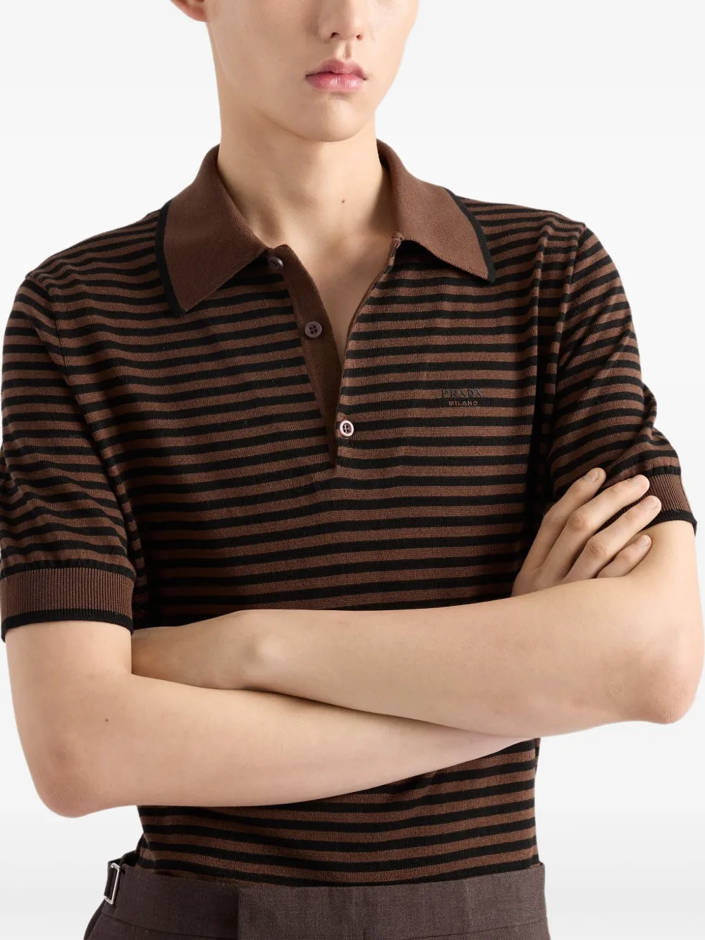 Prada Gestreept poloshirt Bruin