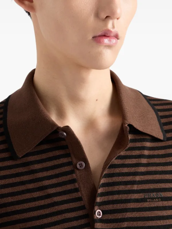 [MONOHA] / ☆ 25SS Striped cotton polo shirt / brown Prada Striped Cotton Polo Shirt | Brown | FARFETCH