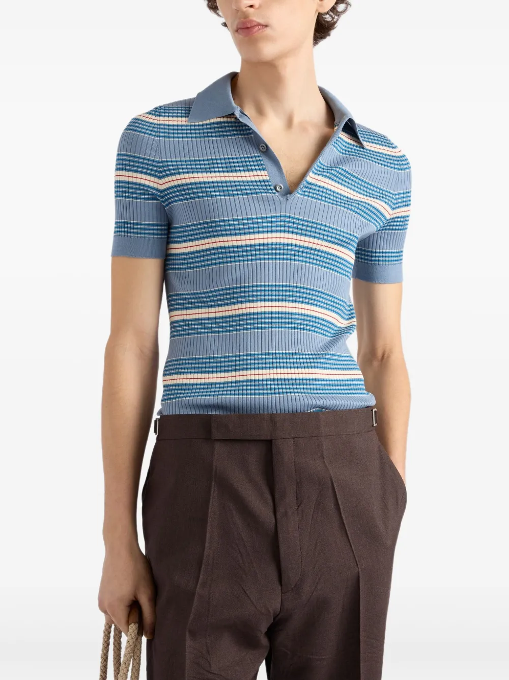 Prada Geribbeld katoenen poloshirt Blauw