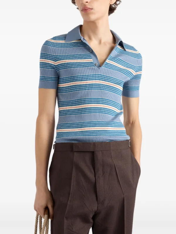 Prada Ribbed Cotton Polo Shirt | Blue | FARFETCH