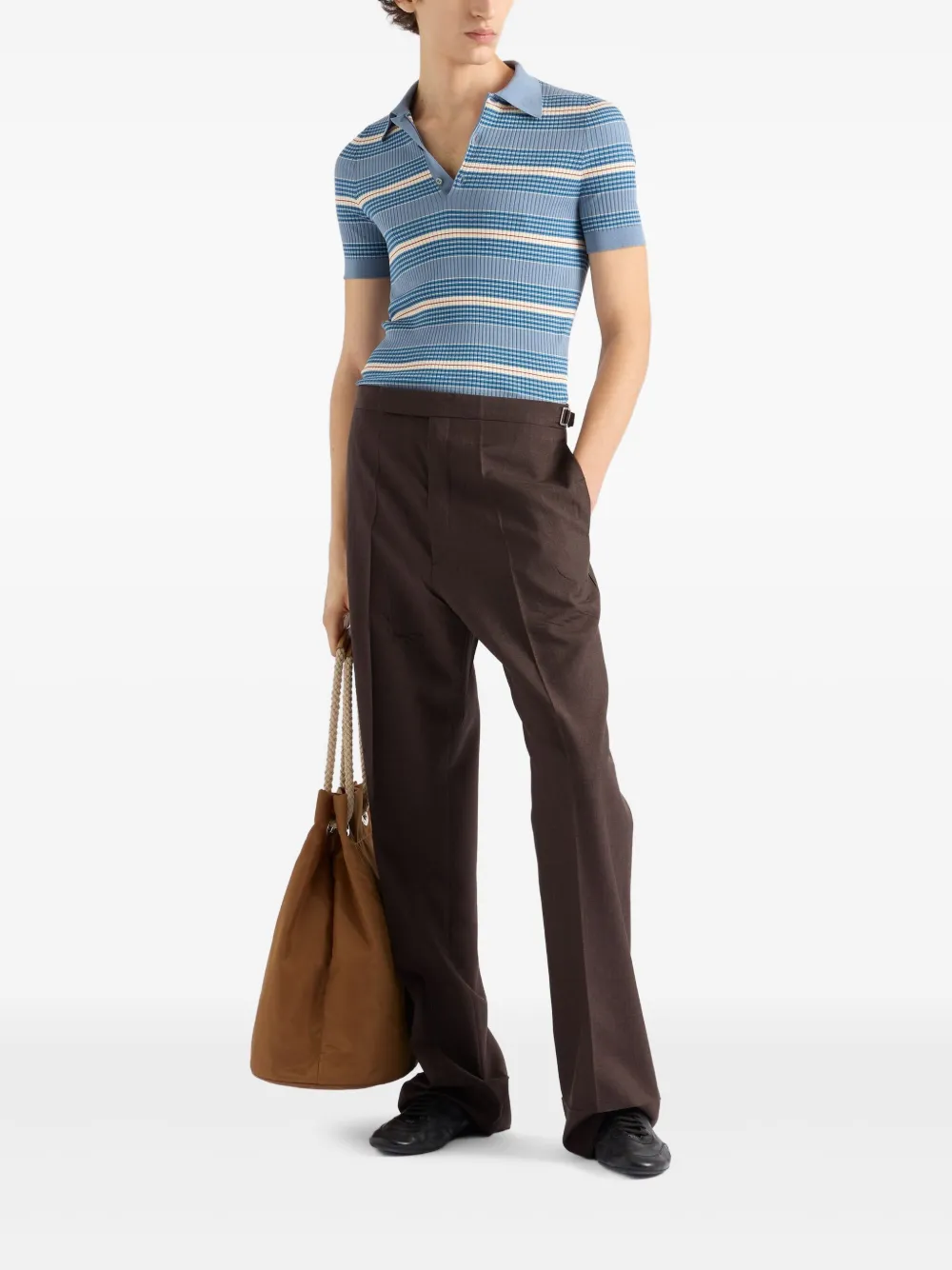 Prada Geribbeld katoenen poloshirt Blauw