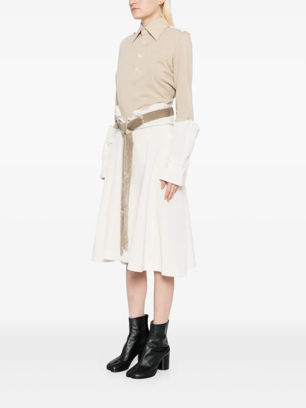Maison Margiela Jurk met patchwork en ceintuur Beige