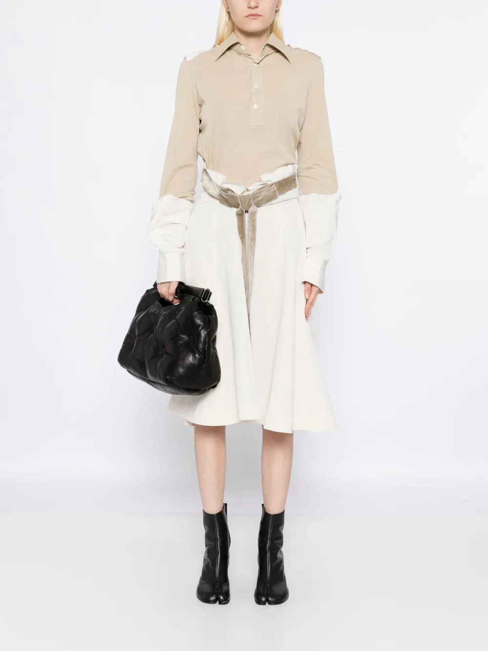 Maison Margiela Jurk met patchwork en ceintuur - Beige