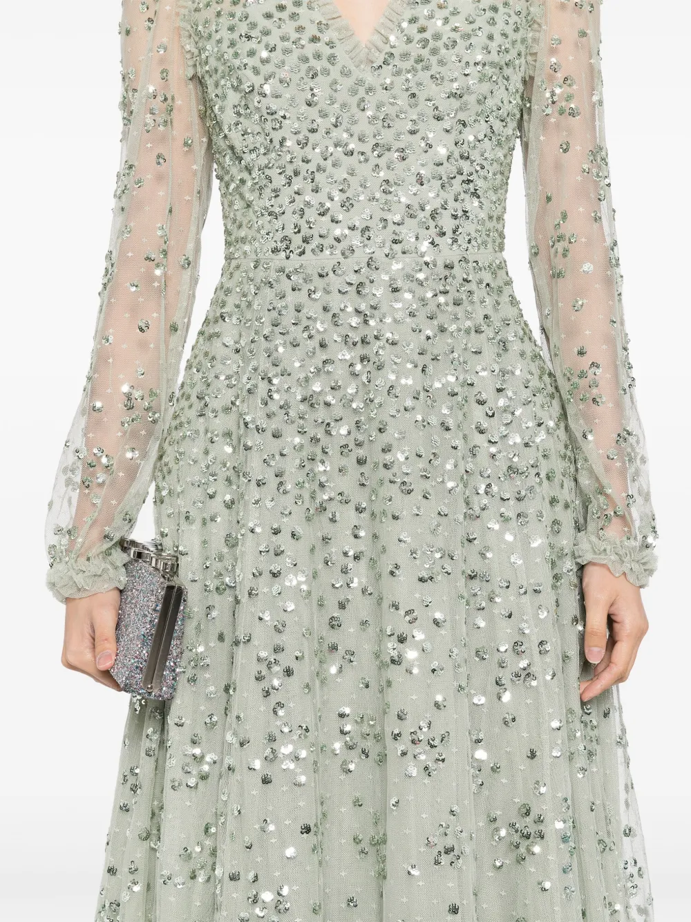 NEEDLE & THREAD LEILA DOT V-NECK ANKLE GOWN