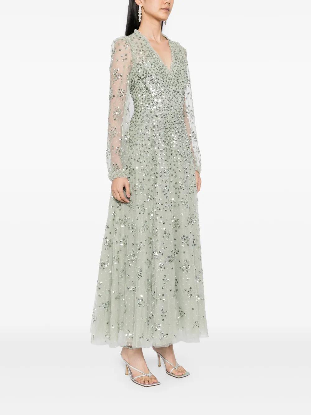 NEEDLE & THREAD LEILA DOT V-NECK ANKLE GOWN