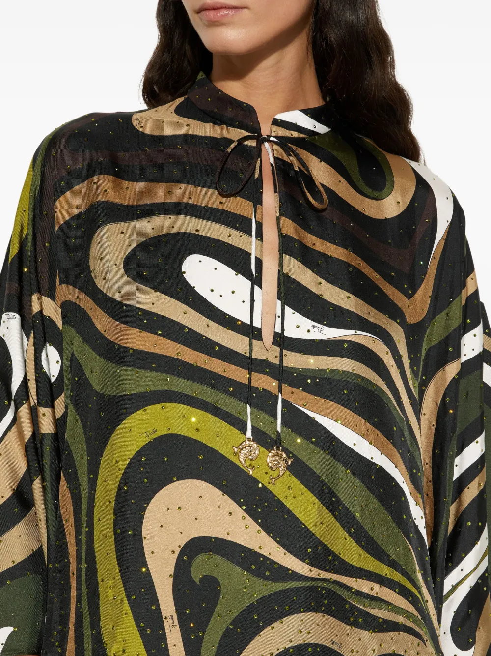 Pucci Printed Embellished Robe In Green