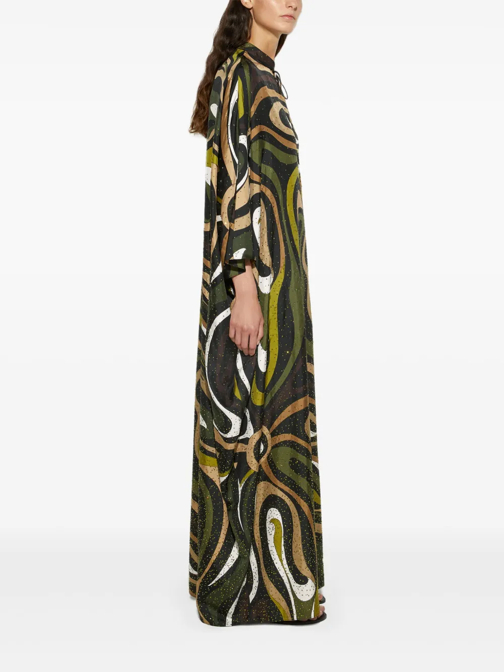 Pucci Printed Embellished Robe In Green
