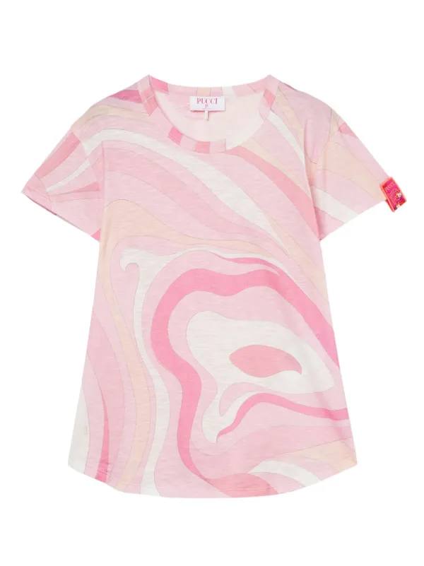PUCCI Tシャツ ピンク エミリオプッチEMILIO PUCCI フロントプッチ柄切替VネックT