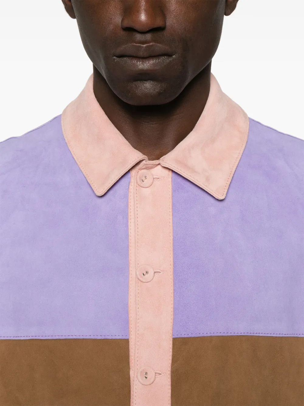 colour block suede shirt jacket