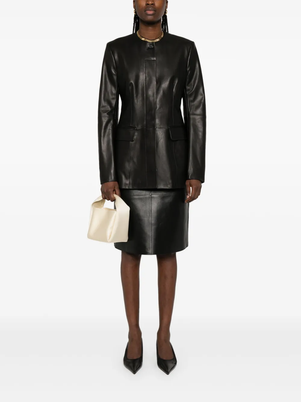 TOTEME collarless leather jacket Zwart