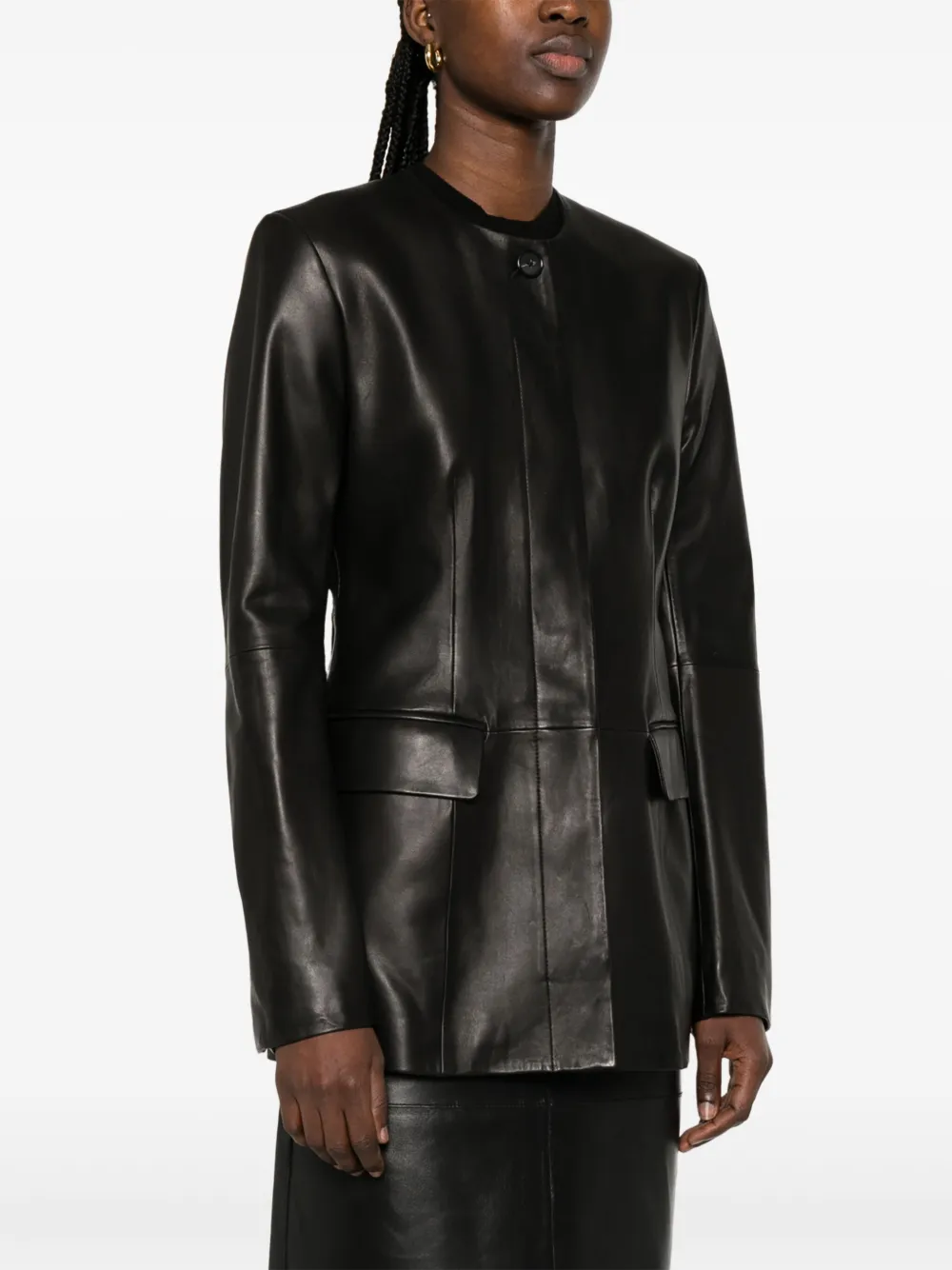 TOTEME collarless leather jacket Zwart