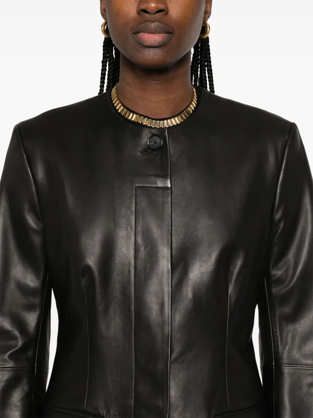 TOTEME collarless leather jacket Zwart
