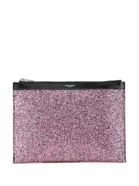 Saint Laurent Pre-Owned bolsa de mano Glittered Leather Zipped Tablet Pouch 2014