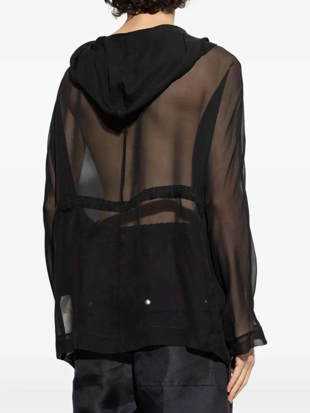 Rick Owens Semi-doorzichtige zijden hoodie Zwart
