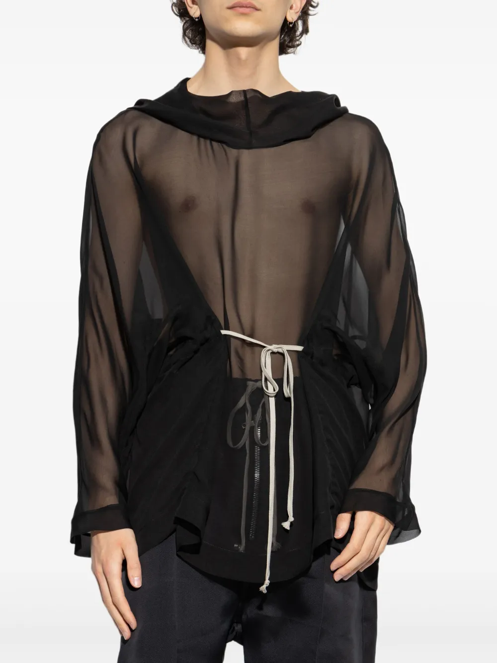 Rick Owens Semi-doorzichtige zijden hoodie Zwart