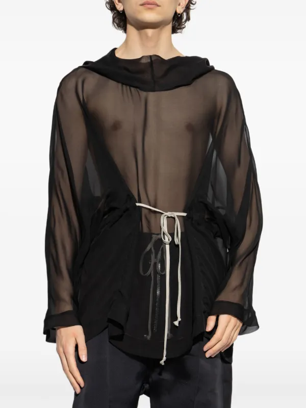 Rick Owens semi-sheer Silk Hoodie | Black | FARFETCH