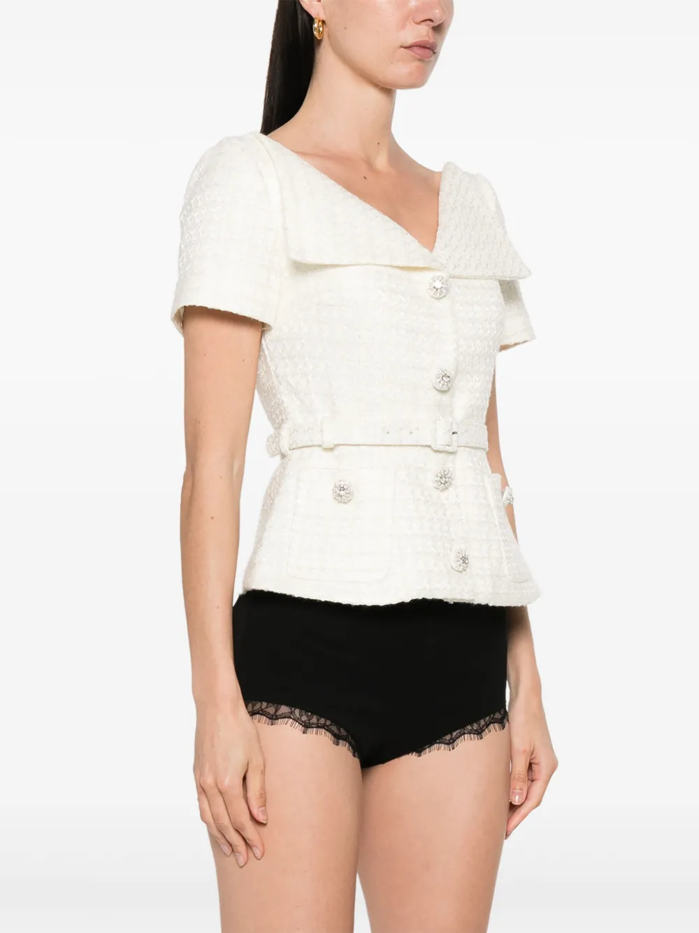Self-Portrait Bouclé top Wit