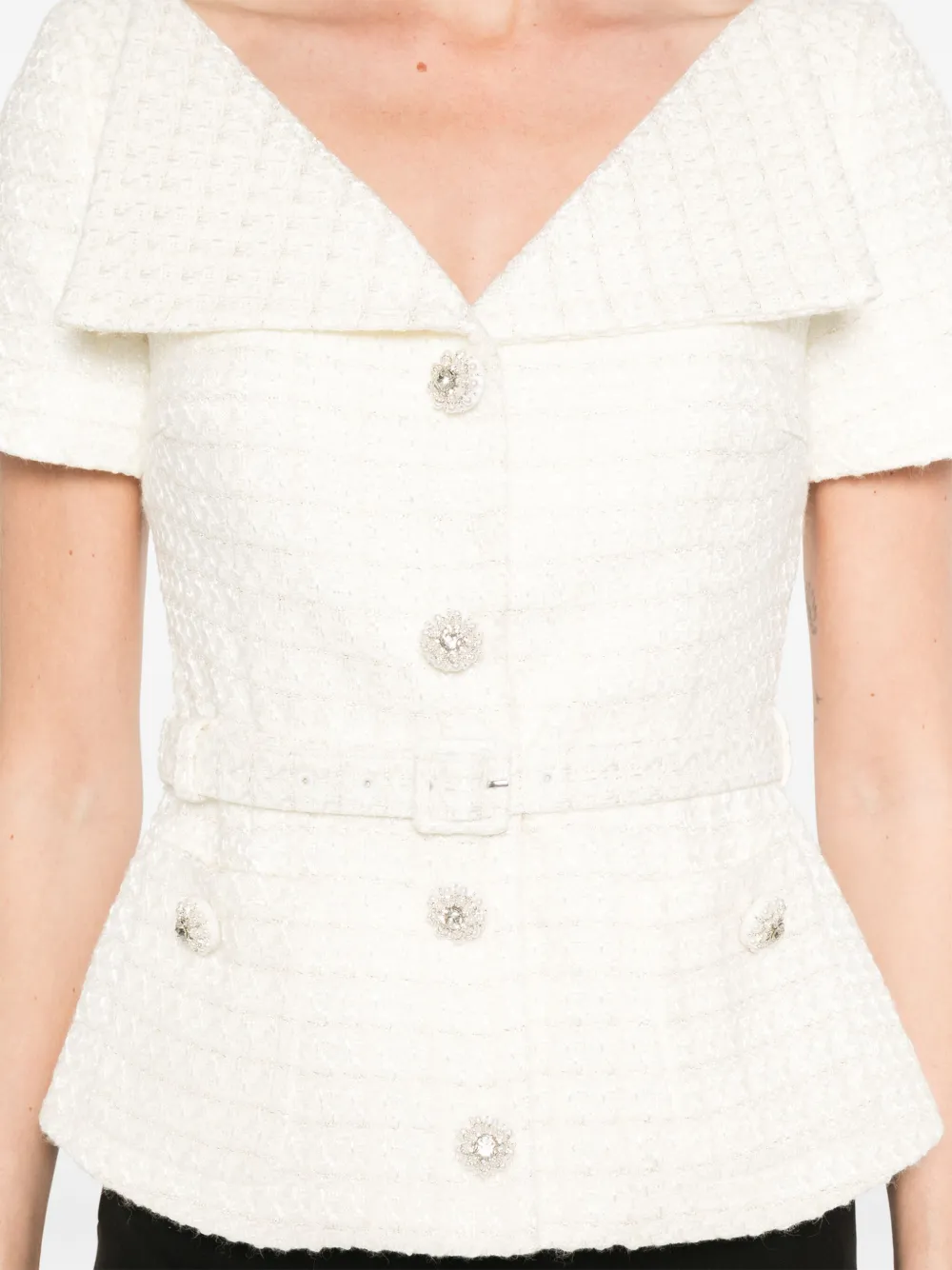 Self-Portrait Bouclé top Wit