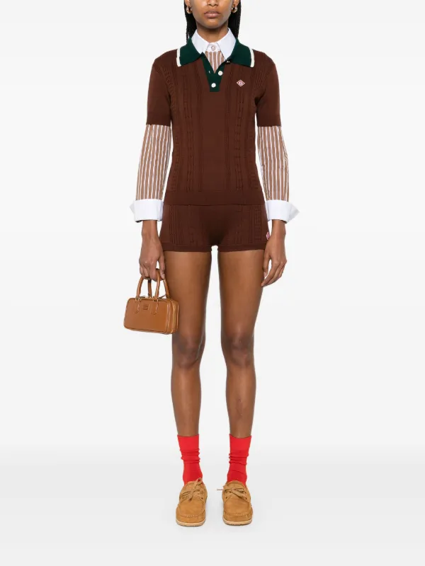 Casablanca cable-knit Polo Top | Brown | FARFETCH