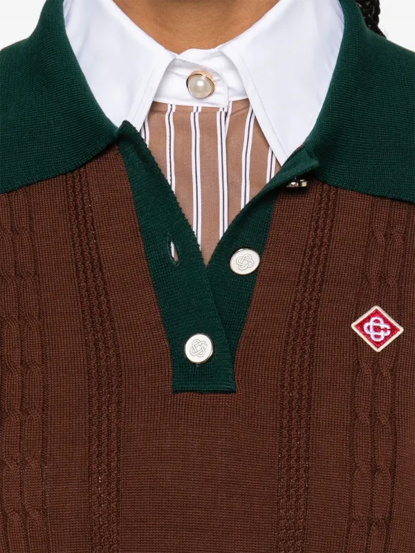 Casablanca cable-knit Polo Top | Brown | FARFETCH