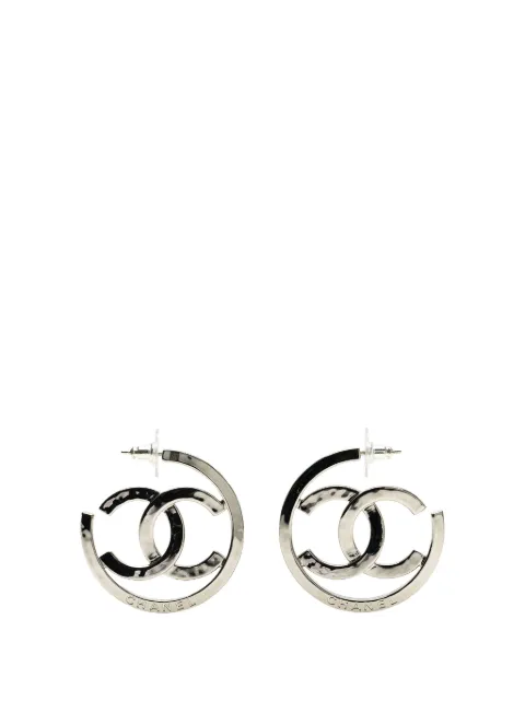 CHANEL Pre-Owned 2025 Silver CC Logo Hoop Push Back Earrings costume earrings