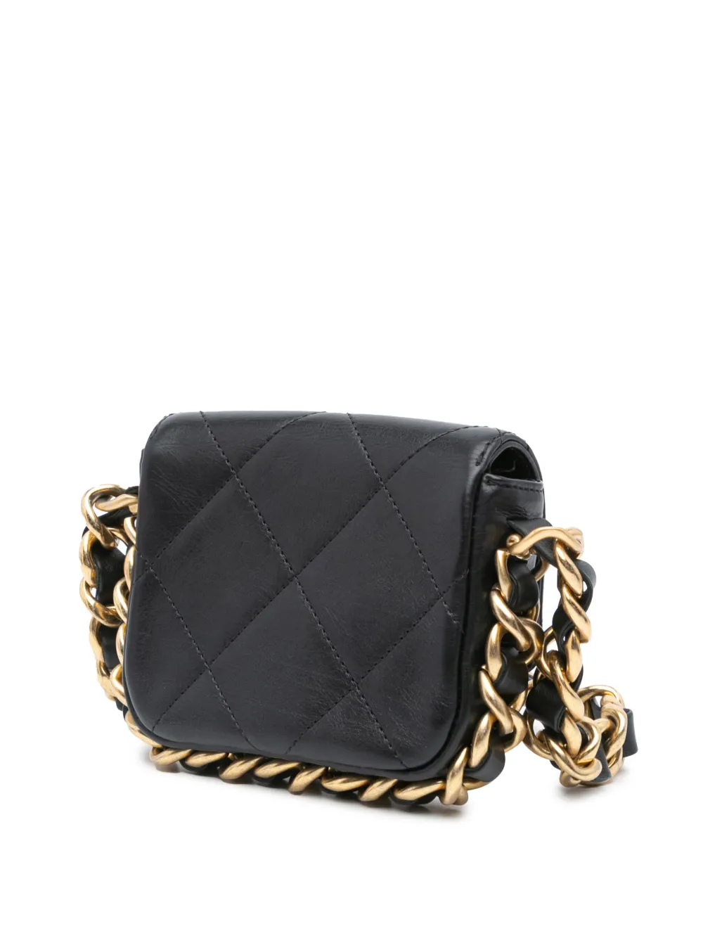 Pre-owned Chanel 2021-2024 Mini Quilted Calfskin Framing Chain Flap Crossbody Bag In Black