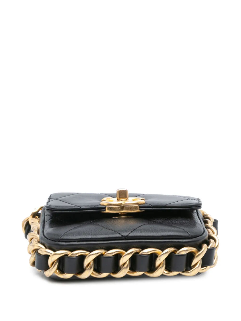 Pre-owned Chanel 2021-2024 Mini Quilted Calfskin Framing Chain Flap Crossbody Bag In Black