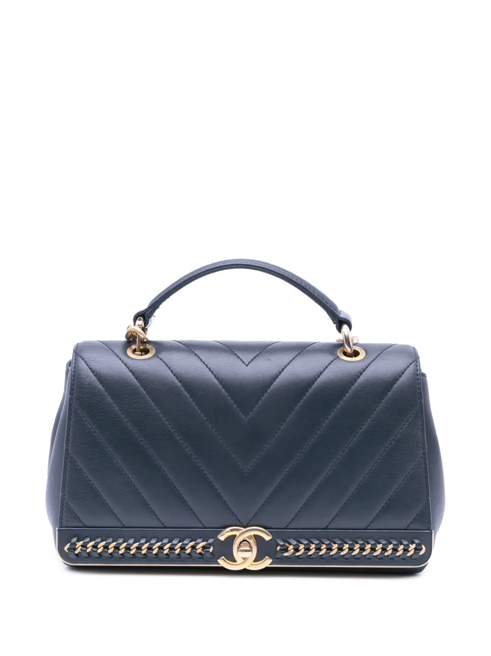 CHANEL Pre-Owned 2017-2018 Chevron Sheepskin Stitched Chain Top Handle Flap satchel | Black | Image 1