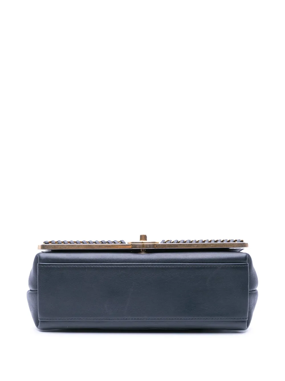 Pre-owned Chanel 2017-2018 Chevron Sheepskin Stitched Chain Top Handle Flap Satchel In Black