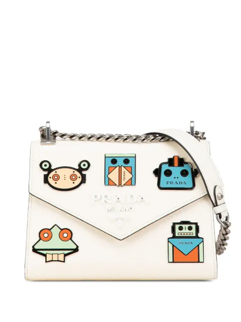 Prada Pre-Owned 2013-2024 Saffiano Cuir Monochrome Robot Patches Envelope Chain Flap crossbody bag