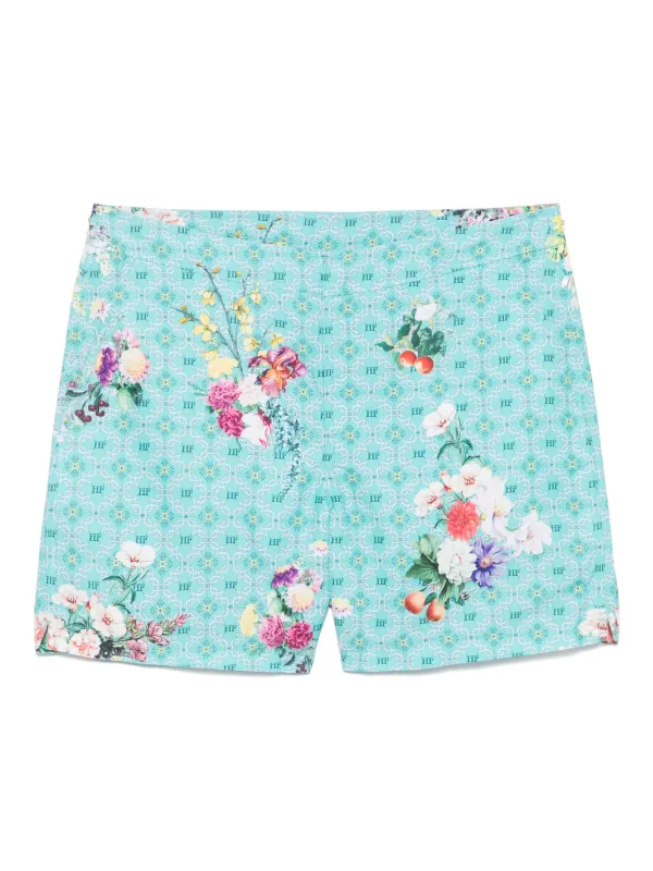 Camilla Gardens of Queluz-print Swim Shorts in Green