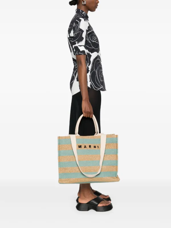 【MARNI】LARGE TOTE BAG Green raffia-effect Large Tote Bag | Marni