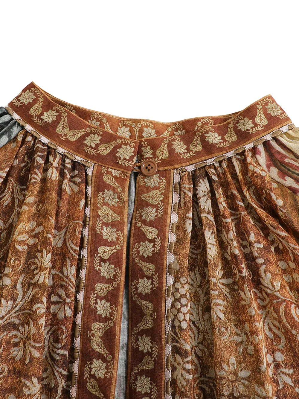  Into The East Patchwork-motif Top - Brown 