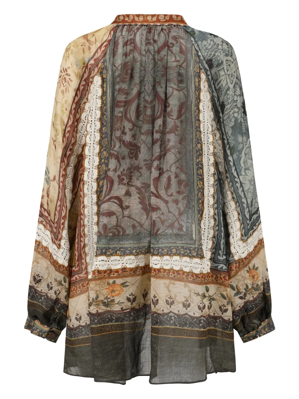  Into The East Patchwork-motif Top - Brown 