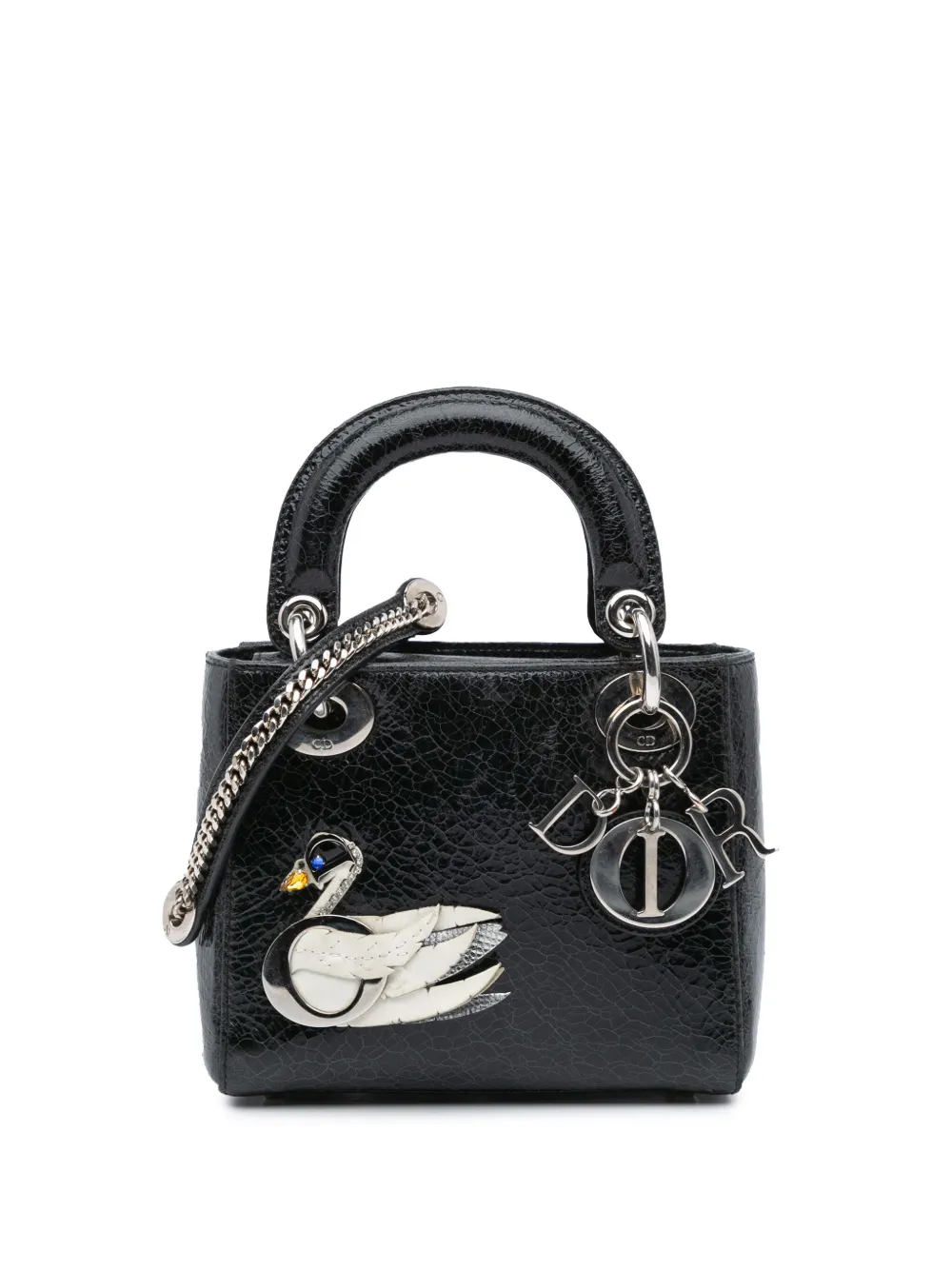 Christian Dior Pre-Owned 2016 ミニ セラミックエフェクト ディアスキン ジュエルド スワン レディ ディオール Christian Dior Pre-Owned 2016 ミニ セラミックエフェクト ディアスキン ジュエルド スワン レディ ディオール